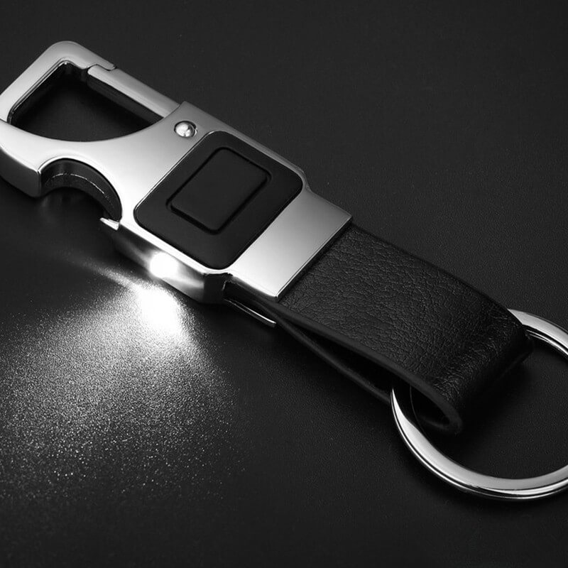 Leather LED Keychain with Opener